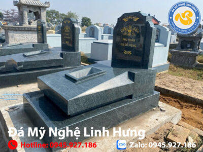 mộ đá vai lượn granite xanh rêu cao cấp