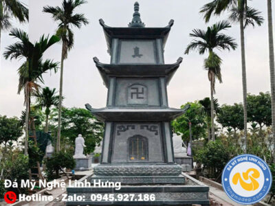 bảo tháp mộ đá tam tầng xanh rêu - tháp xá lợi hòa thượng