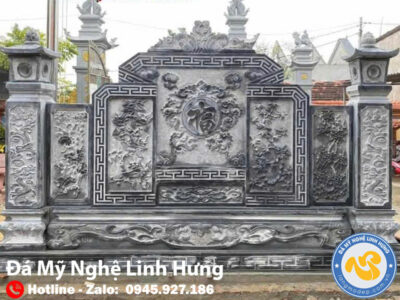 bức bình phong đá tự nhiên khắc chữ phúc kèm họa tiết tứ quý