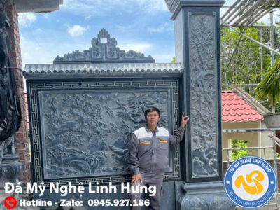cột đá vuống chạm tứ quý - đá xanh thanh hóa