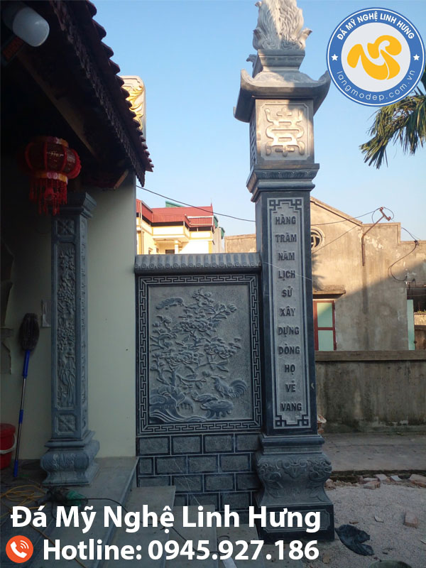 cột đá xanh nguyên khối chạm thư pháp dòng họ truyền thống cột đá xanh nguyên khối chạm thư pháp dòng họ truyền thống