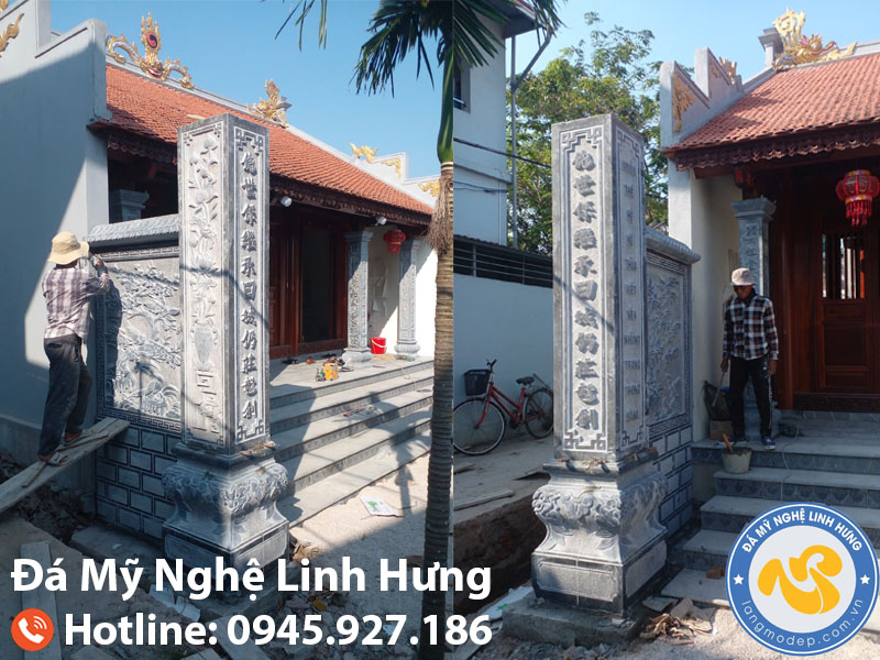 cột đá xanh nguyên khối chạm thư pháp dòng họ truyền thống cột đá xanh nguyên khối chạm thư pháp dòng họ truyền thống