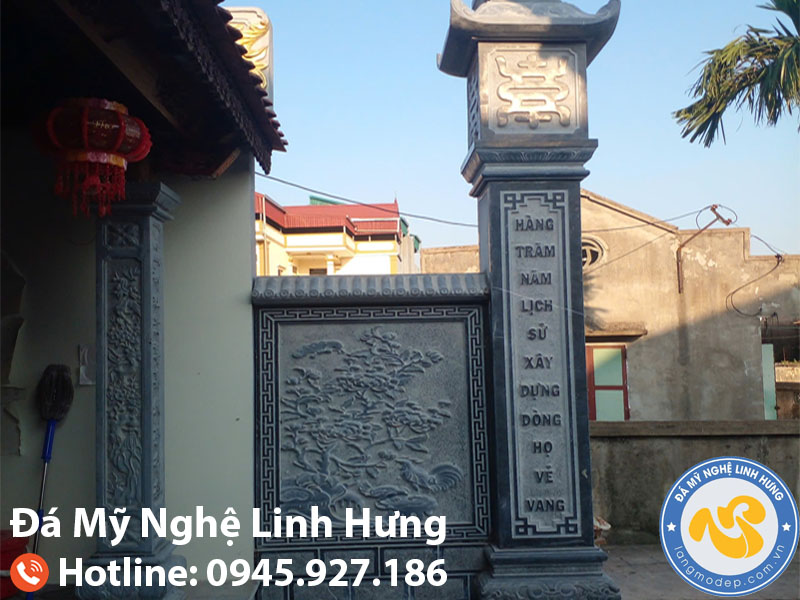 cot-da-xanh-nguyen-khoi-cham-thu-phap-dong-ho-truyen-thong-3 cột đá xanh nguyên khối chạm thư pháp dòng họ truyền thống