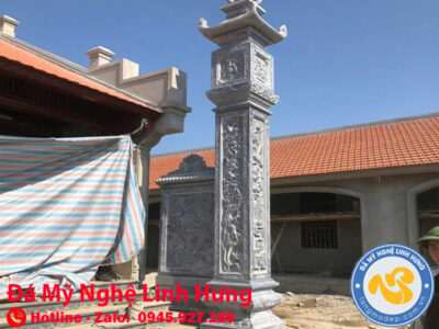 cột đá xanh tự nhiên chạm khắc tinh xảo - mẫu cột nhà thờ họ