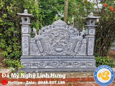 cuồn thư đá chạm rồng cuồn thủy - kèm hai trụ đèn đá truyền thống
