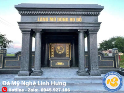 lăng mộ tứ trụ đá xanh rêu cao cấp - mẫu hiện đại cho dòng họ