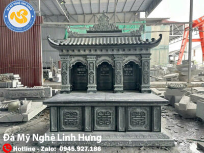 mộ đá ba mái đao thờ tổ tiên - mộ đá xanh nguyên khối