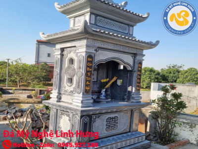 mộ đá đơn hai mái truyền thống - mộ đá xanh nguyên khối