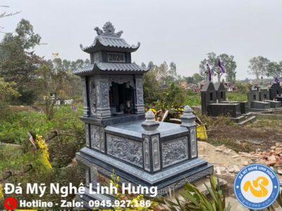 mộ đá đơn mái cong truyền thống - mộ đá xanh nguyên khối