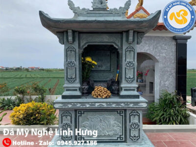 mộ đá hai mái đao thờ tổ - chạm khắc hoa sen phong thủy