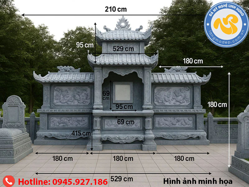 lăng thờ đá nguyên khối nghệ thuật - mẫu mái đao cong huyền bí