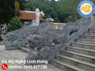 lan can đá xanh rêu nguyên khối - mẫu lan can đá chạm rồng