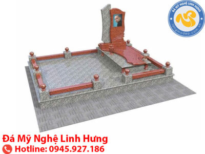mộ đá đơn công giáo hiện đại - mẫu mộ đá granite xám đỏ