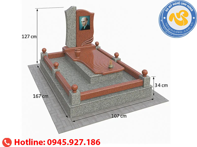 mộ đá đơn công giáo hiện đại - mẫu mộ đá granite xám đỏ