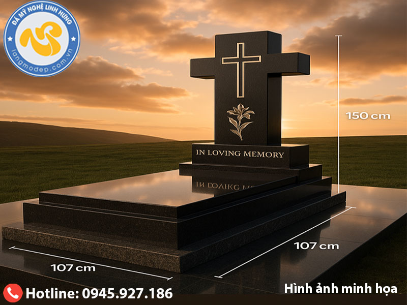 mộ đá granite công giáo - mẫu mộ đá hiện đại 