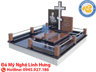 mộ đá granite công giáo hiện đại - mẫu mộ đá có lan can