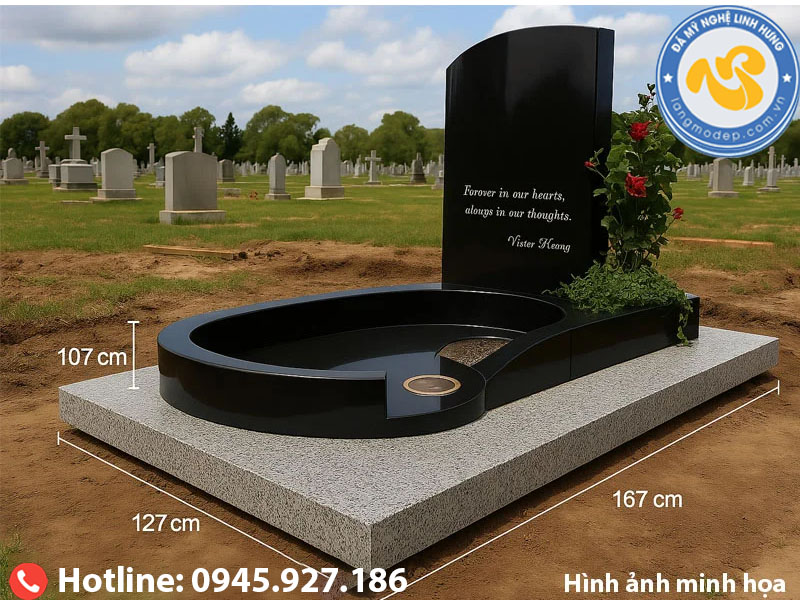 mộ đá granite đen bóng - mẫu mộ đá đơn hiện đại