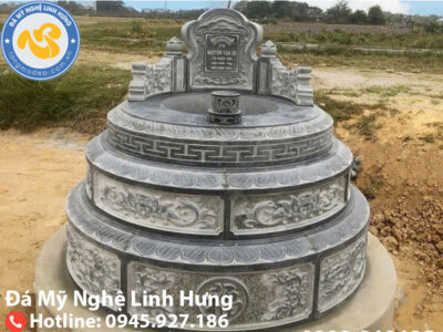 mộ đá tròn nguyên khối - mẫu mộ tròn ba cấp phong thủy