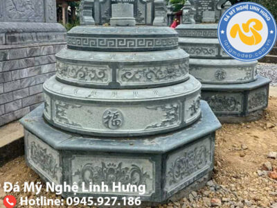 mộ dá tròn nhiều tầng nguyên khối - mẫu mộ đá chạm khắc cổ điển