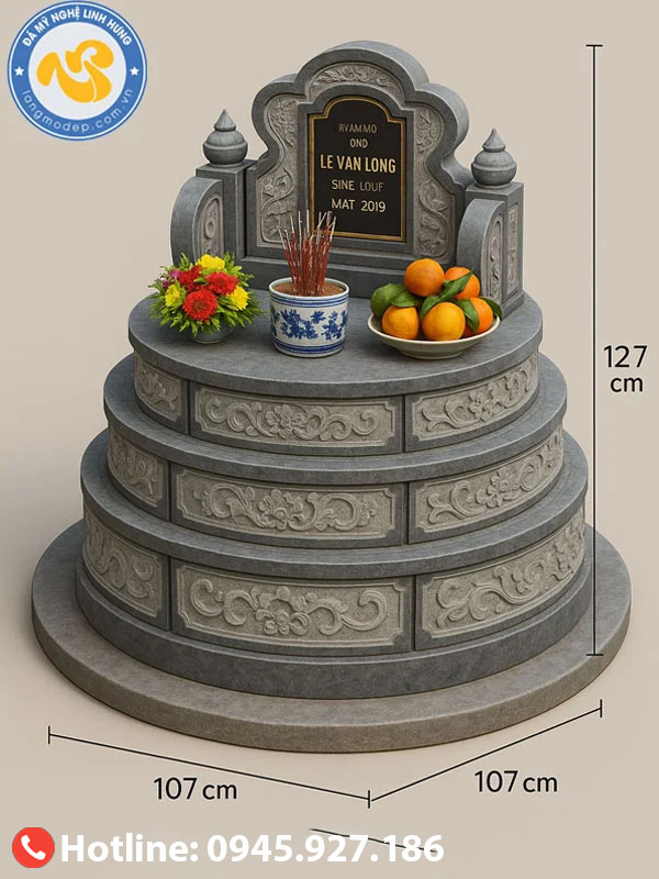 mộ đá tròn xanh rêu ba tầng - mẫu mộ đá chạm hoa văn truyền thống mộ đá tròn xanh rêu ba tầng - mẫu mộ đá chạm hoa văn truyền thống