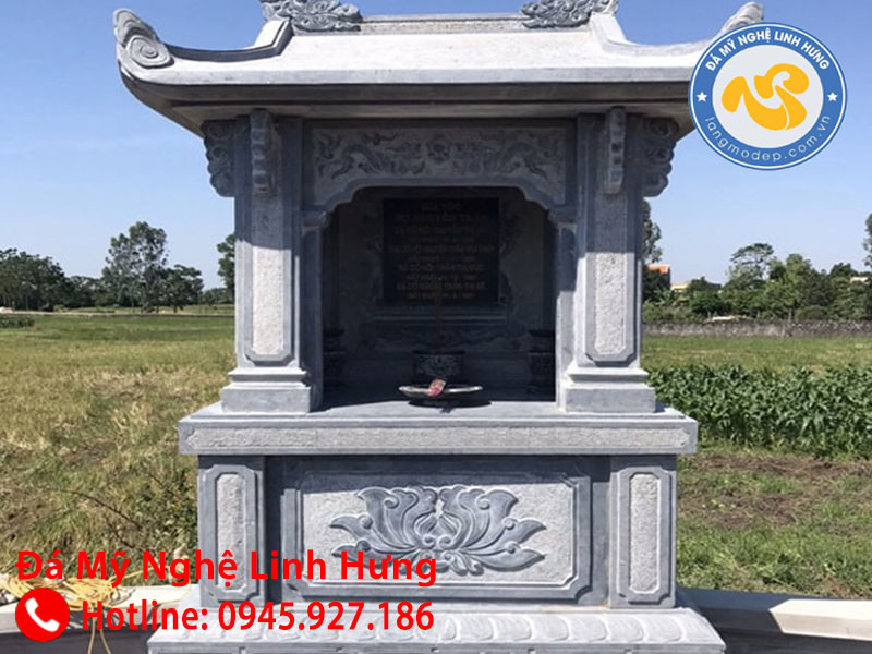 mộ đá xanh đen nguyên khối - mẫu mộ đá một mái