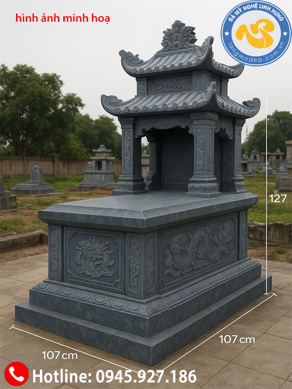 mộ đá xanh đen nguyên khối - mẫu mộ đá một mái