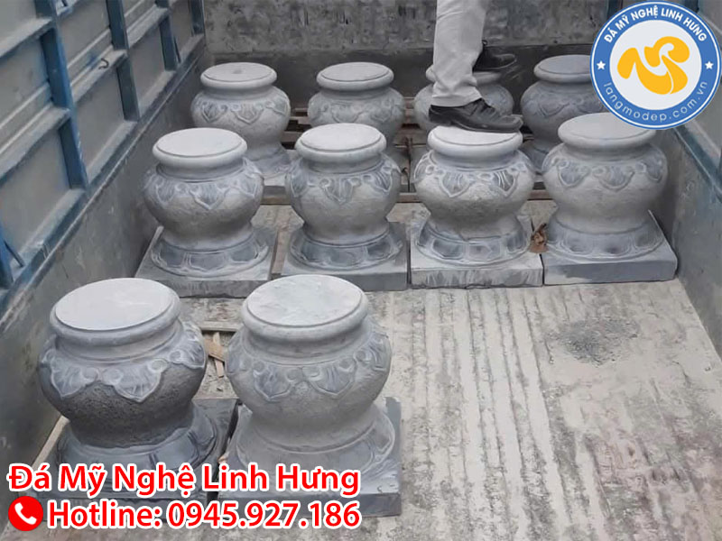 chân tảng đá xanh vuông truyền thống - mẫu chân tảng chạm hoa văn