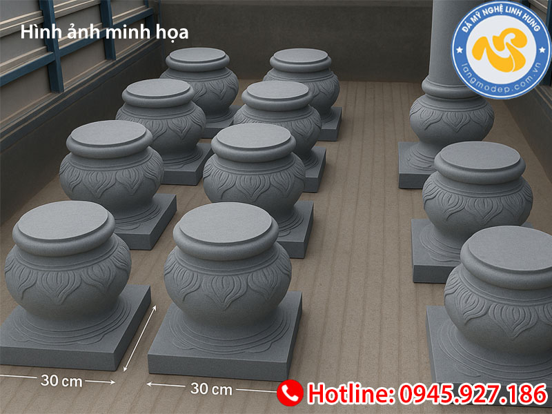 chân tảng đá xanh vuông truyền thống - mẫu chân tảng chạm hoa văn