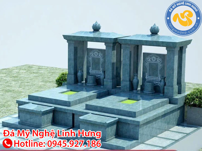 mộ đá đôi mái che kiểu lăng thờ - mẫu mộ hậu bành đôi