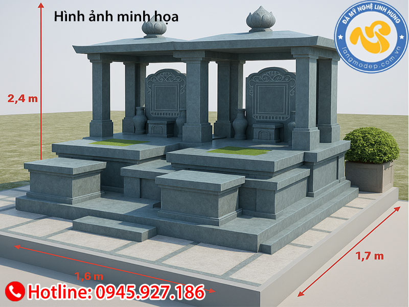 mộ đá đôi mái che kiểu lăng thờ - mẫu mộ hậu bành đôi