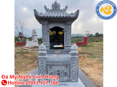 mộ đá đơn một mái truyền thống - mẫu mộ đá xanh đen