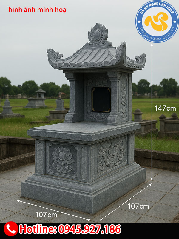 mộ đá đơn một mái truyền thống - mẫu mộ đá xanh đen