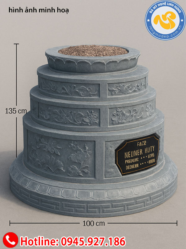 mộ đá tròn ba tầng nguyên khối - mẫu mộ tròn lỗ thông thiên