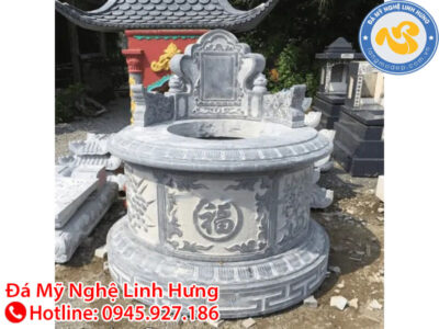 mộ đá tròn nguyên khối chạm khắc chữ phúc