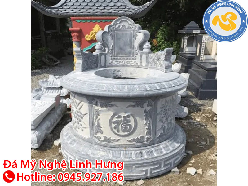 mộ đá tròn nguyên khối chạm khắc chữ phúc