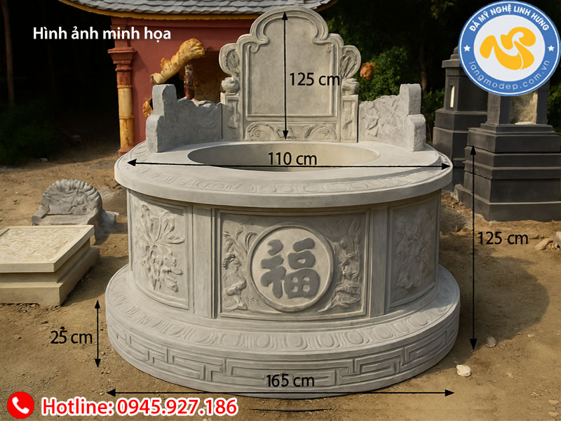 mộ đá tròn nguyên khối chạm khắc chữ phúc