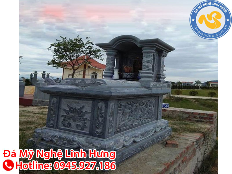 mộ đá xanh đen nguyên khối - mẫu mộ đá một mái