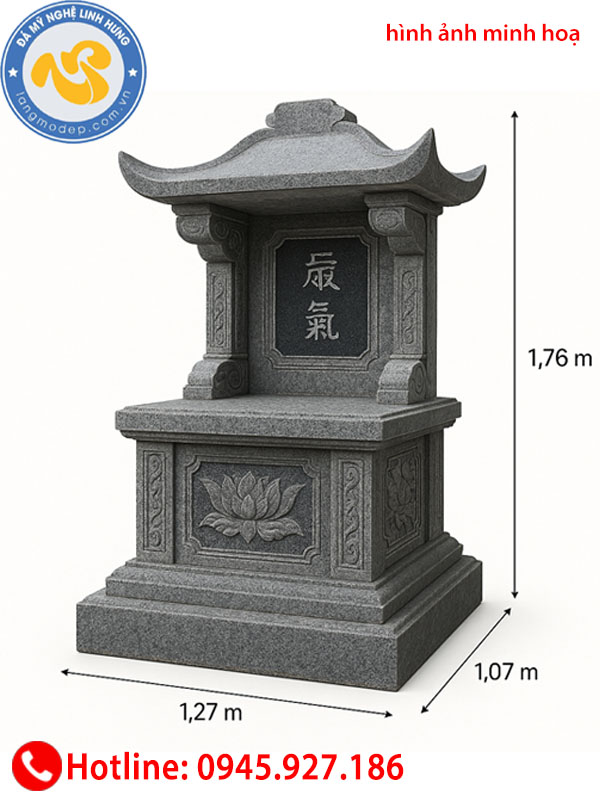 mộ đá xanh đen nguyên khối - mẫu mộ đá một mái