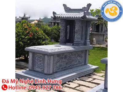 mộ đá xanh nguyên khối - mẫu mộ đá một mái đao